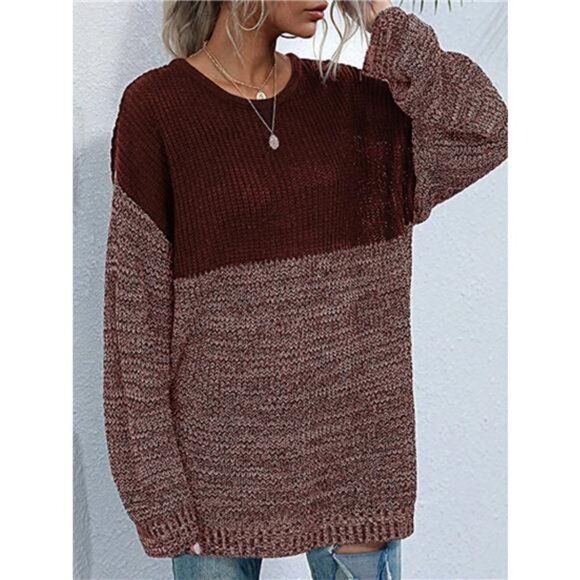 Color Block Long Sleeve Oversized Sweater - Picture 7 of 16